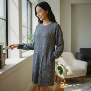 Sita Murt Women's Size XL Shift Dress‎ Blue White Jacquard Long Sleeve Portugal